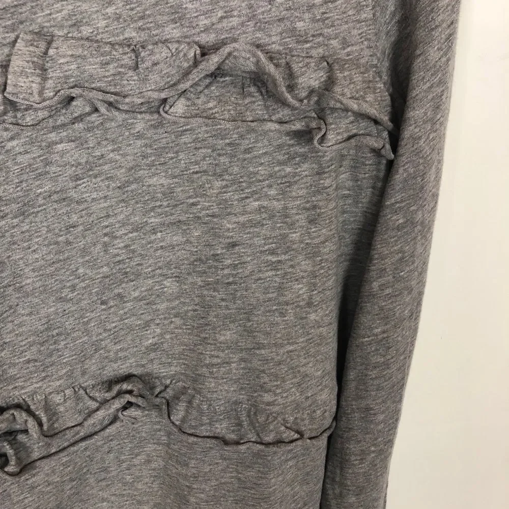 J. Crew Gray Vintage Cotton Ruffle Long Sleeve Top